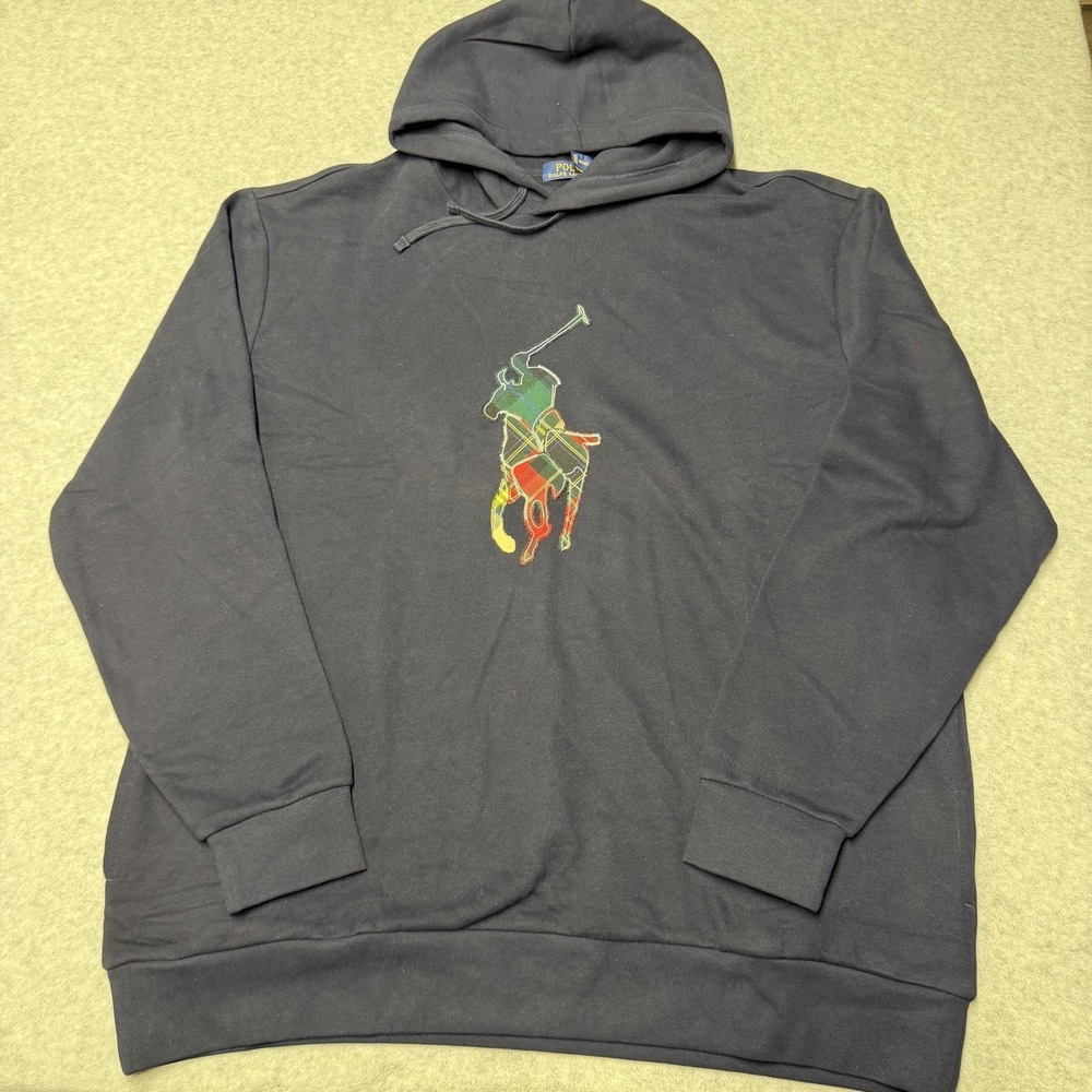 Polo Ralph Lauren Hoodie Mens Big 2XLT Gray Fleece Pullover Pony Logo Graphic